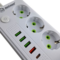 Удлинитель сетевой белый с безпроводной зарядкой 3 метра, 3 евро розетки, 4 USB порта, Type C, 2500W оптом